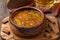 Traditional beer soup with cheese sausage dill