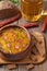 Traditional beer soup with sausage croutons and
