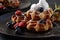 Traditional belgian waffles with fresh fruit or american waffles delicious sweet dish