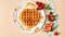 Traditional Belgian waffles lunch honey and strawberries serving baked sugar plate