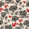 Traditional bird and flower seamless pattern