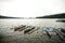 Traditional boats on lake Bratan