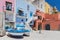 Traditional boats and specific architecture near Marina Corricella on the island of Procida, bay of Naples, Italy