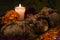 Traditional bread of the dead with sesame and marigold flowers