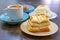 Traditional breakfast set and coffee, boiled eggs and toast, popular in Singapore