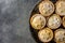 Traditional British Christmas Pastry Dessert Home Baked Mince Pies with Apple Raisins Nuts Golden Shortcrust Powdered