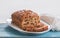 Traditional British fruit loaf on an oval plate