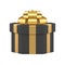 Traditional brutal male wrapped black polygonal gift box decorated by golden metallic bow ribbon