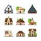 Traditional buildings. Houses and constructions of different countries europe asian indian african tent vectors