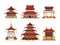 Traditional buildings. Japan and china cultural objects architecture pagoda gate palace heritage vector collection