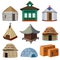 Traditional buildings and small houses of world different nations