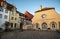 Traditional buildings and a wine hall on cobblestoned street in Meersburg, Baden-WÃ¼rttemberg, Germany