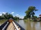 Traditional Burmese boat, sailing.