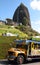 A traditional bus climbing to El Penol rock. Guatape. Antioquia department. Colombia