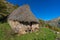 Traditional cabin with a broom roof , teito, in the town of Valle de Lago in Somiedo, Asturias.