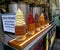 Traditional cakes  Trdelnik in the Czech Republic Cooked meats with various fillings in assortment in the center of Prague