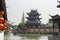 Traditional canal in old village Zhujiajiao with pagoda near Shanghai, China