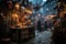 Traditional carnival masks in the old town of Rouen in Normandy, France, 3D Halloween costume shop, grotesque creatures that blend