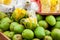 Traditional cart of an street vendor of tropical fruits in the city of Cali in Colombia