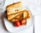 Traditional Catalan food, pan con tomate, served on plate