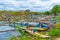 traditional catamarans mooring at the shore of Negombo lagoon in