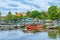 traditional catamarans mooring at the shore of Negombo lagoon in