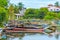 traditional catamarans mooring at the shore of Negombo lagoon in