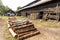 Traditional charcoal factory with big kins that bakes mangrove logs into charcoal