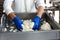 Traditional Cheese Making In A Small Company. Cheese Maker Hands Close-up Top View