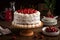 traditional cherry-layered cake with white frosting and cherry accents