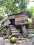 The traditional chicken coop in the countryside is made of wood and looks like a small house