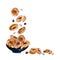 Traditional Chinese Almond Cookies flying and falling into a bowl.vector illustration