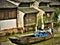 Traditional Chinese atmosphere, boat, workers and buildings