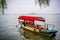 Traditional chinese boat close-up view in Wuhan city Donghu east lake and Moshan hill in China