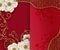 Traditional Chinese festive vertical  red banner  flowers and ornament. Traditional art and style.