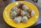 Traditional Chinese Food Cuisine Typical Chinese Macau Breakfast Steamed Rice Noodle Roll Vermicelli Peanut Sauce Sesame Oyster