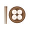 Traditional chinese food steamed buns. National dish concept. Wooden plate and pair of chopsticks. Colored icon. Flat