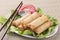 Traditional Chinese Spring Rolls on a bed of lettuce