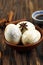 Traditional Chinese Tea Eggs Served on Ceramic Bowl. Perfect Appetizer for Chinese Dinner for Asian Themed Easter Picnic