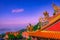 Traditional Chinese Temple roof with mountain and sea view background of Jiufen, Ruifang, Taiwan