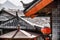 Traditional Chinese tile roof decorated with red lantern