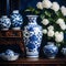 Traditional Chinese vase in blue and white - ai generated image