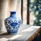 Traditional Chinese vase in blue and white - ai generated image