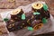 Traditional chocolate Christmas log roll close-up. Horizontal to