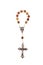Traditional Christian holy religious wooden rosary isolated on white background.