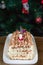 Traditional Christmas cake yule log with vanilla cream