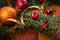 Traditional Christmas decoration on wooden table