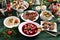 Traditional Christmas Eve dishes on festive table