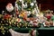 Traditional Christmas Eve dishes with red borscht in star shaped bowl on festive table