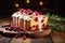 Traditional christmas pound cake decorated with sugar and cranberries